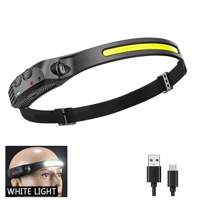 LED Sensor Headlamp Built-in 1200mAh Battery USB Rechargeable Head Flashlight Outdoor Waterproof Camping Fishing Headlight