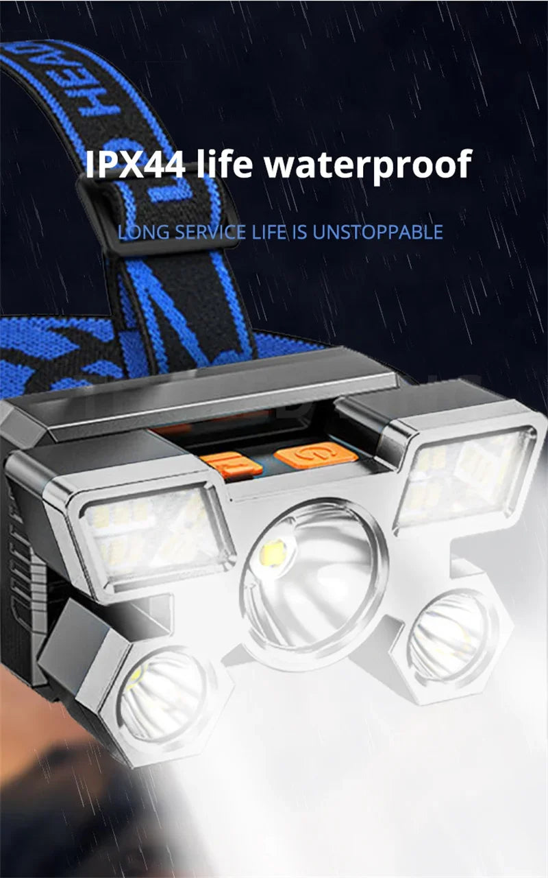 Powerful 5/11 LED Headlamp Built-in 18650 Battery USB Rechargeable Head Flashlight Outdoor Camping Fishing Headlight Lantern