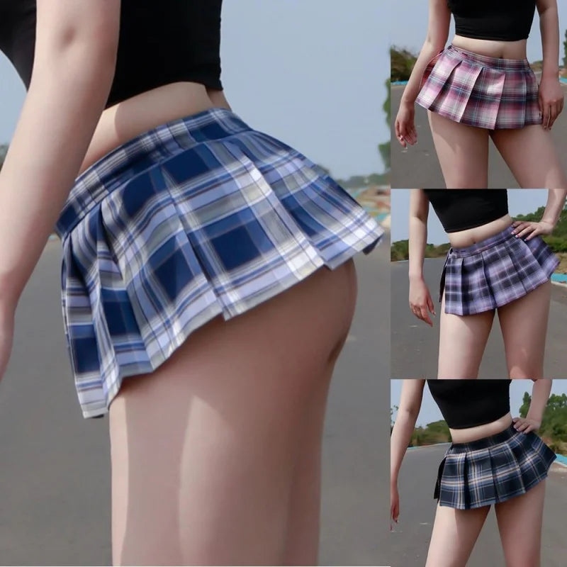 New Women Sexy Low Rise A-line Short Jk Skirts Summer Schoolgirl Plaid Pleated Skirt Vintage Short Skirt Cosplay Costume Skirts