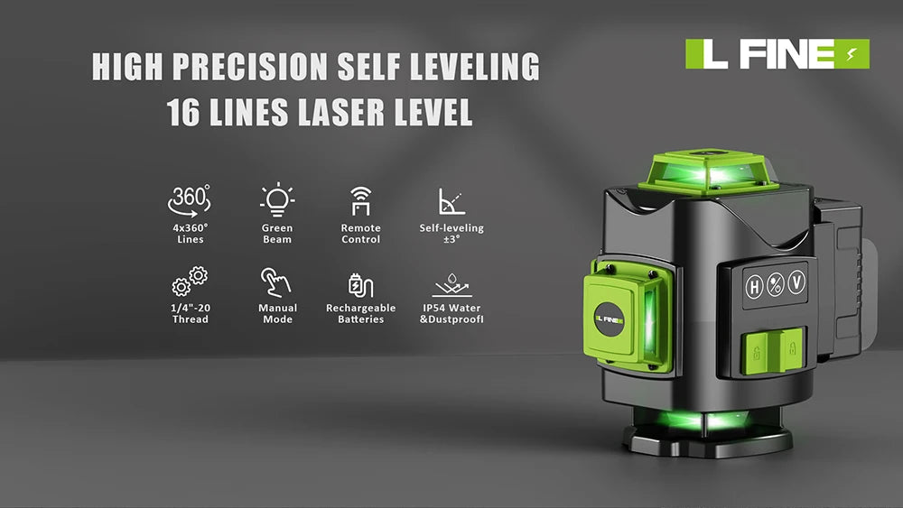 Lfine 4D 16 Lines Professional Laser Level with 39.37 Inch (1M)Tripod Green Laser Lines 360° Self-leveling 16 Lines Nivel Laser