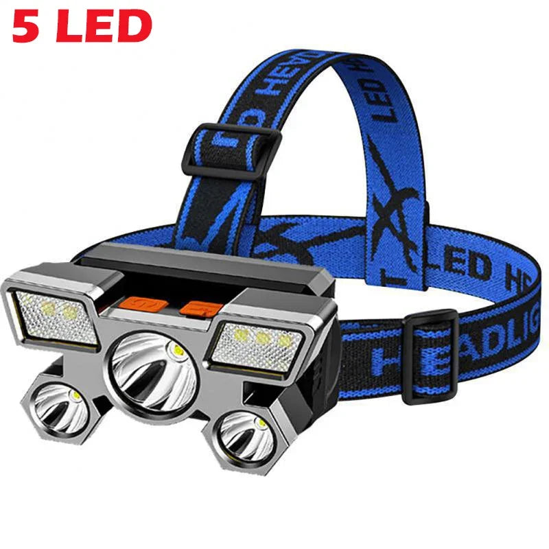 Powerful 5/11 LED Headlamp Built-in 18650 Battery USB Rechargeable Head Flashlight Outdoor Camping Fishing Headlight Lantern