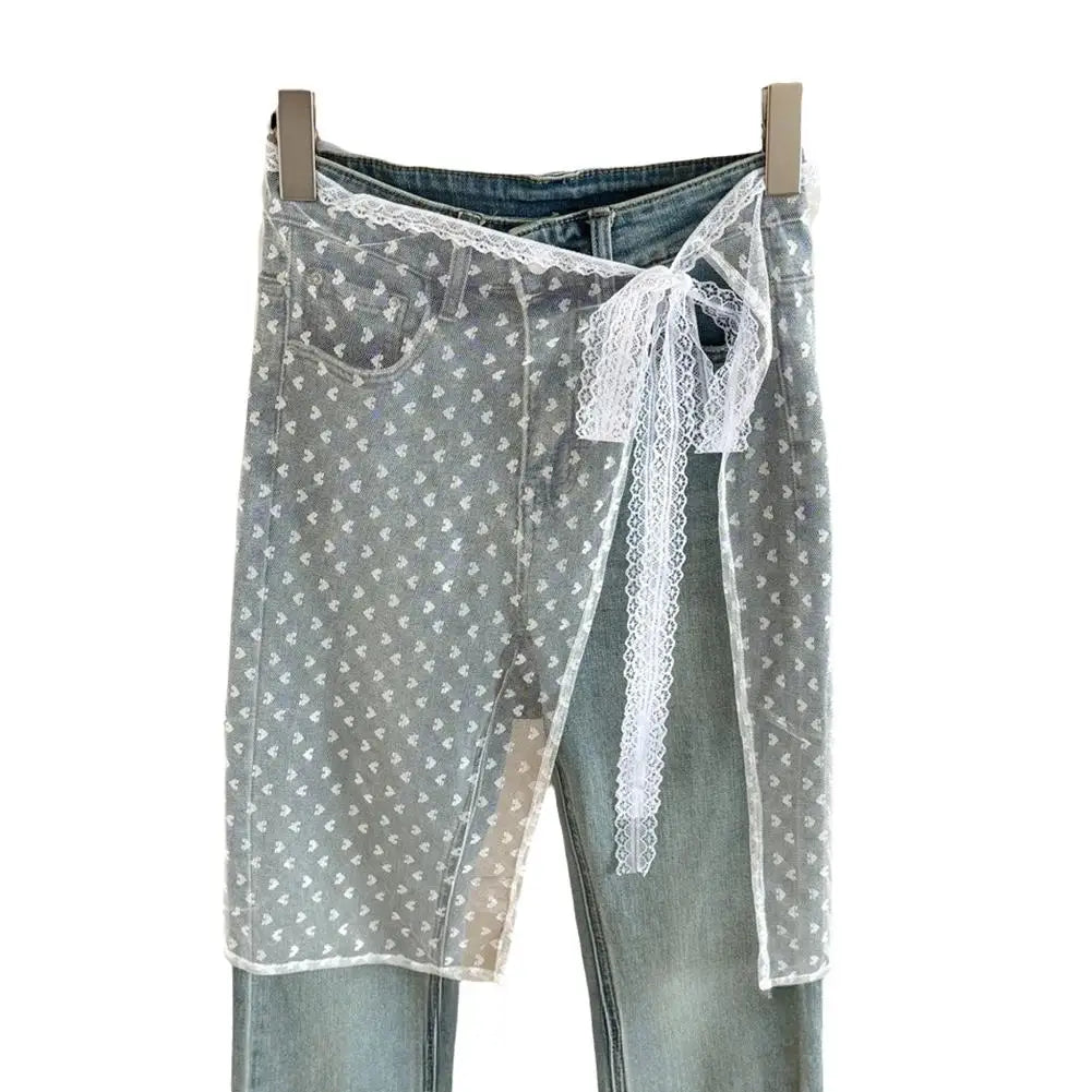 INS Blogger Lace Layered Gauze Skirt Y2k Streetwear Apron Wrap Skirt Lace Up Matching Pants Spicy Girl Stacked Y2k Wrap Skirt