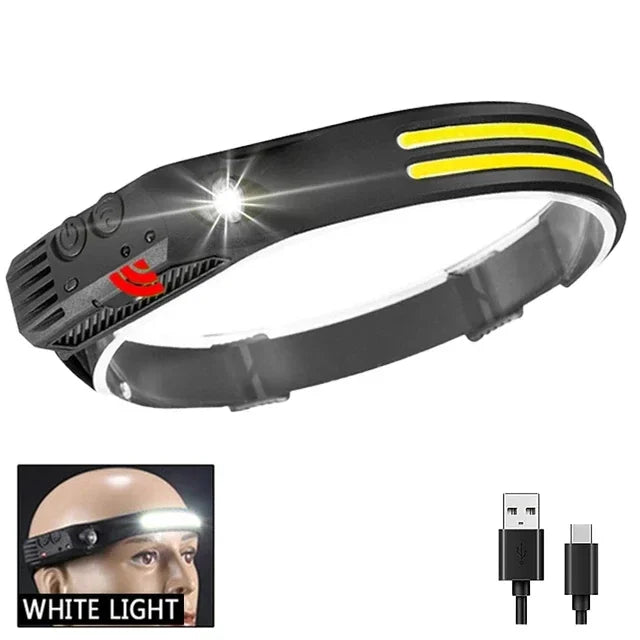 LED Sensor Headlamp Built-in 1200mAh Battery USB Rechargeable Head Flashlight Outdoor Waterproof Camping Fishing Headlight
