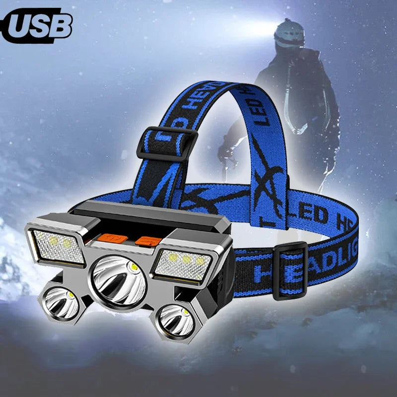 Powerful 5/11 LED Headlamp Built-in 18650 Battery USB Rechargeable Head Flashlight Outdoor Camping Fishing Headlight Lantern