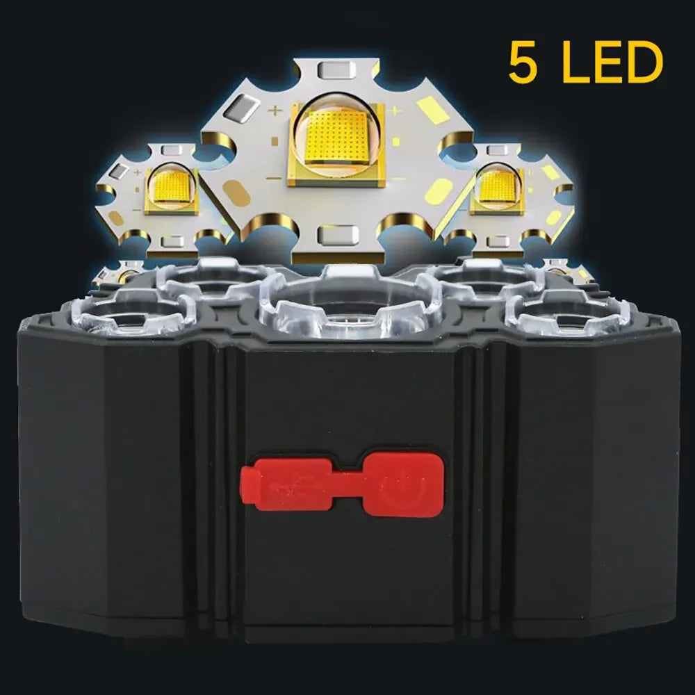 Usb Rechargeable 5 Led Headlamp Super Bright Head-Mounted Strong Flashlight Built-in Battery Outdoor Camping Night Fishing Lamp