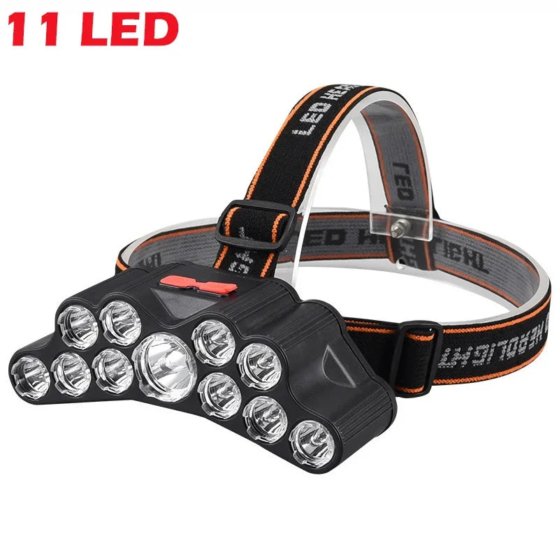 Powerful 5/11 LED Headlamp Built-in 18650 Battery USB Rechargeable Head Flashlight Outdoor Camping Fishing Headlight Lantern