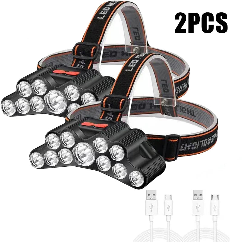 Powerful 5/11 LED Headlamp Built-in 18650 Battery USB Rechargeable Head Flashlight Outdoor Camping Fishing Headlight Lantern