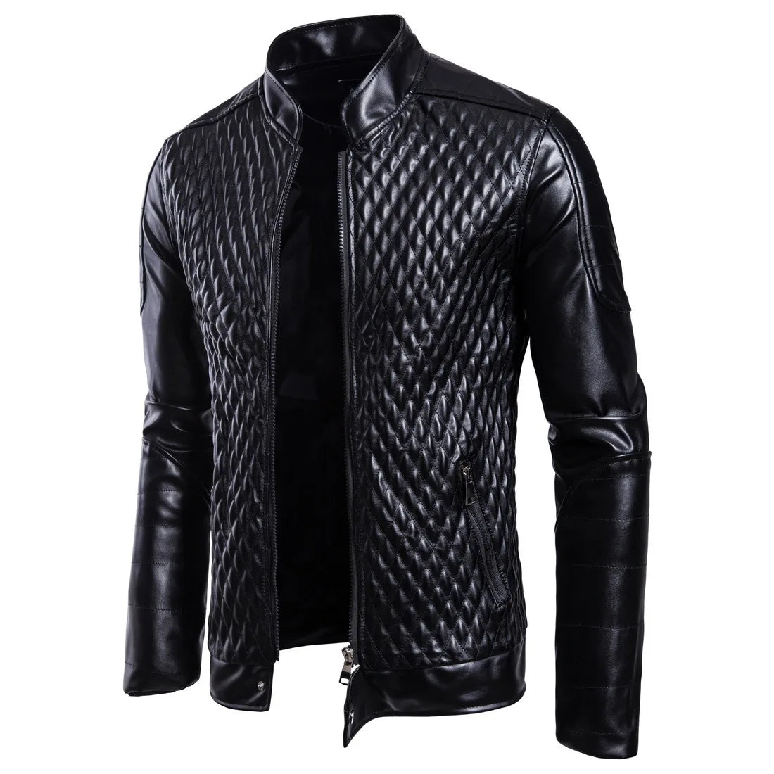 Men's Stand-up Punk Collar Slim Leather Jacket Men Autumn Zipper Decorative Biker Pu Coat
