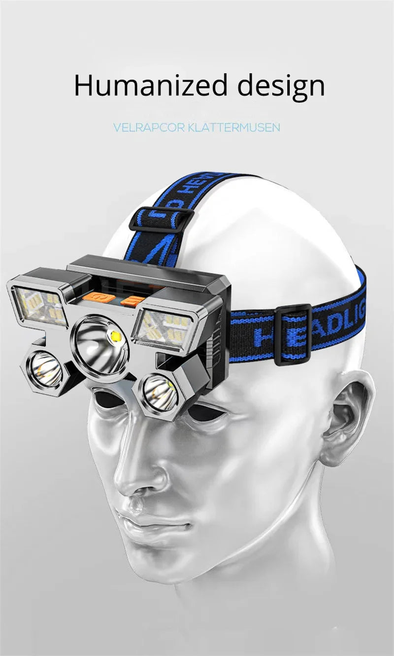 Powerful 5/11 LED Headlamp Built-in 18650 Battery USB Rechargeable Head Flashlight Outdoor Camping Fishing Headlight Lantern