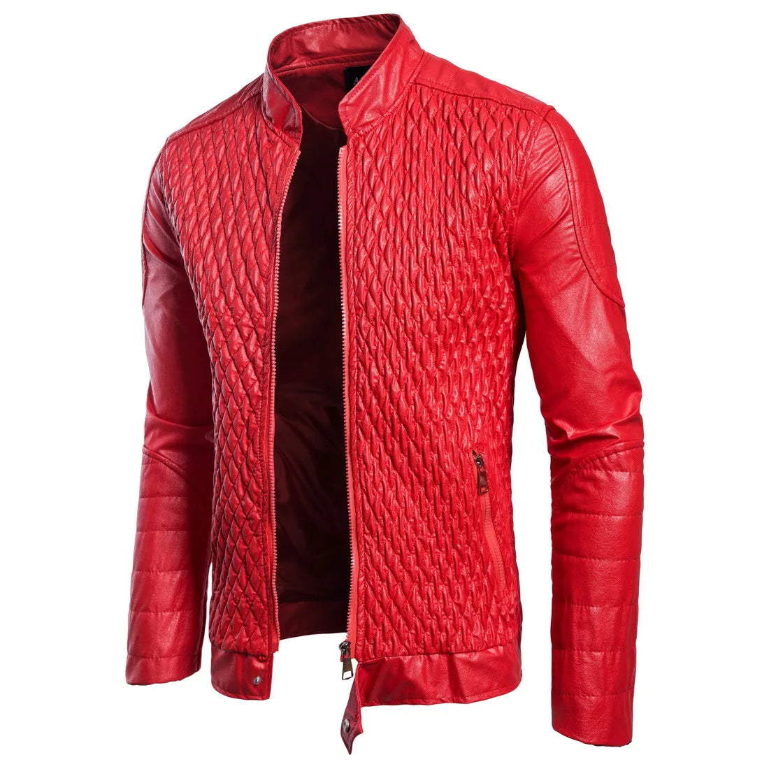 Men's Stand-up Punk Collar Slim Leather Jacket Men Autumn Zipper Decorative Biker Pu Coat