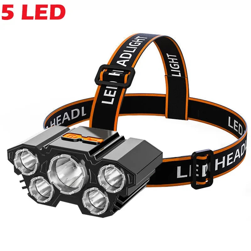 Powerful 5/11 LED Headlamp Built-in 18650 Battery USB Rechargeable Head Flashlight Outdoor Camping Fishing Headlight Lantern