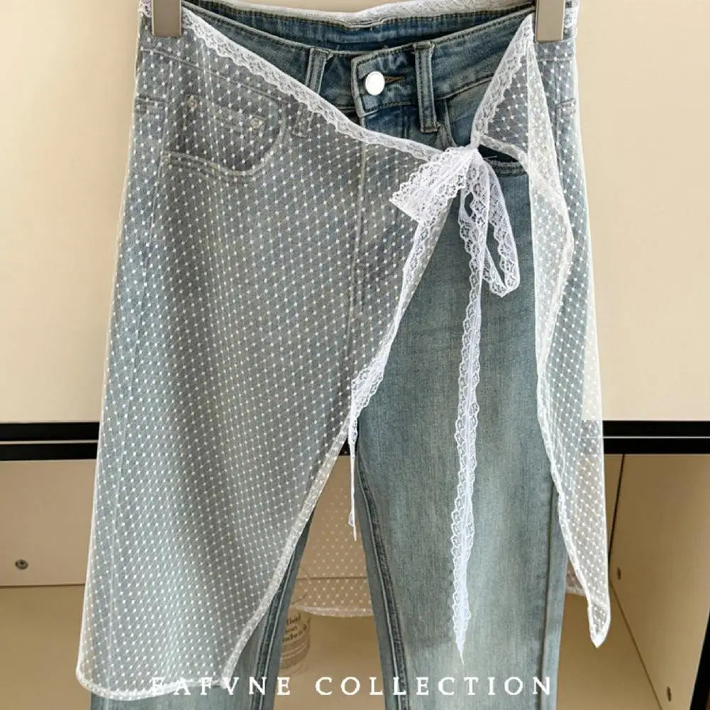INS Blogger Lace Layered Gauze Skirt Y2k Streetwear Apron Wrap Skirt Lace Up Matching Pants Spicy Girl Stacked Y2k Wrap Skirt