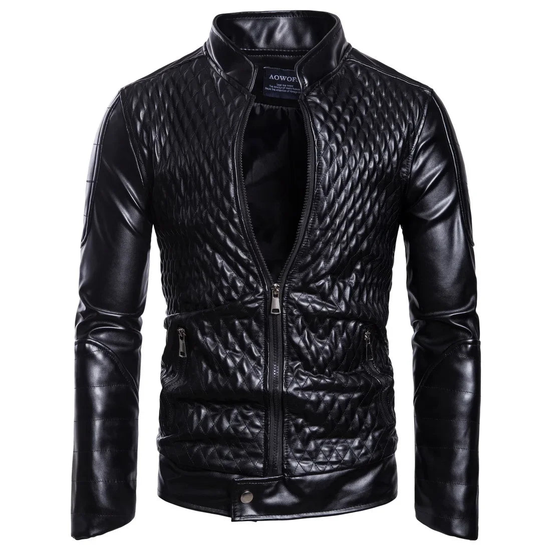 Men's Stand-up Punk Collar Slim Leather Jacket Men Autumn Zipper Decorative Biker Pu Coat