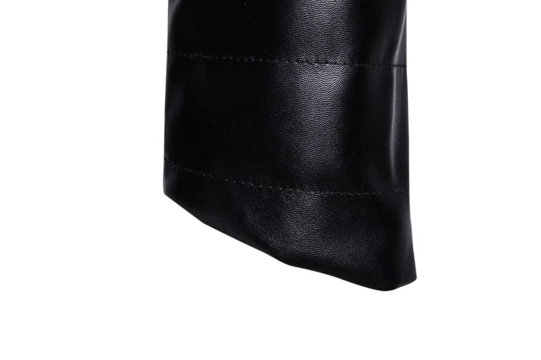 Men's Stand-up Punk Collar Slim Leather Jacket Men Autumn Zipper Decorative Biker Pu Coat