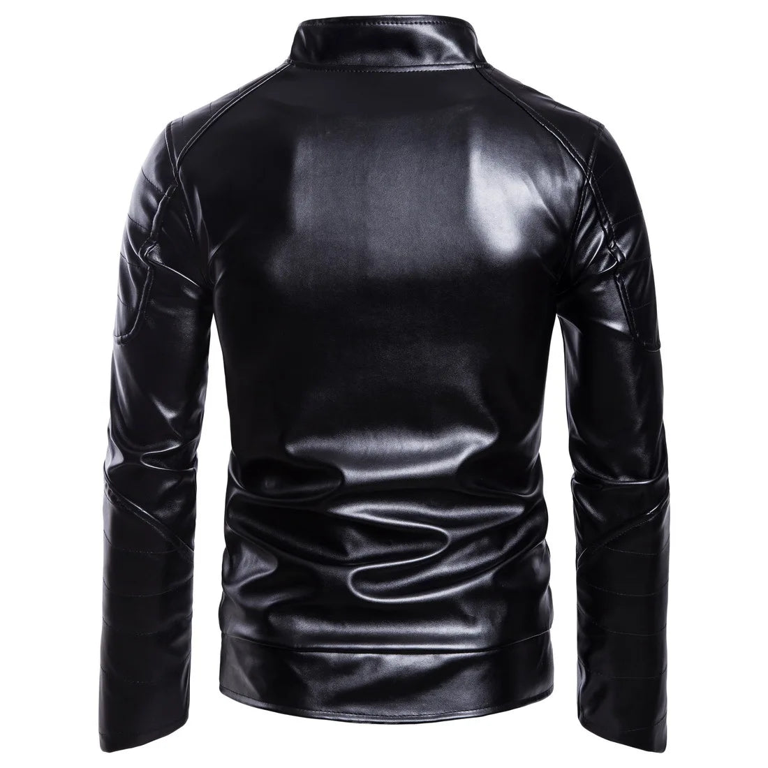 Men's Stand-up Punk Collar Slim Leather Jacket Men Autumn Zipper Decorative Biker Pu Coat
