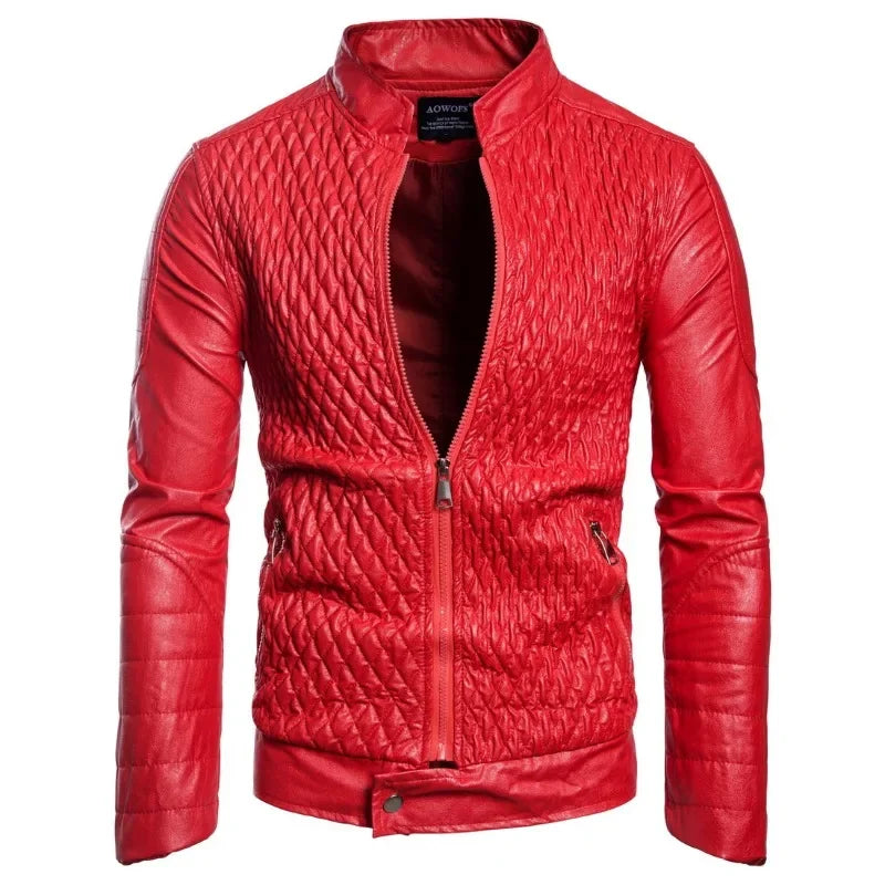 Men's Stand-up Punk Collar Slim Leather Jacket Men Autumn Zipper Decorative Biker Pu Coat