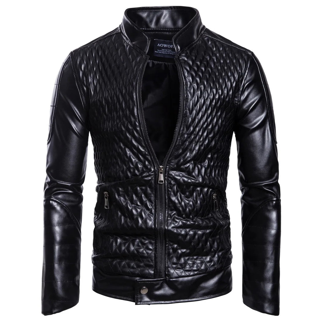 Men's Stand-up Punk Collar Slim Leather Jacket Men Autumn Zipper Decorative Biker Pu Coat