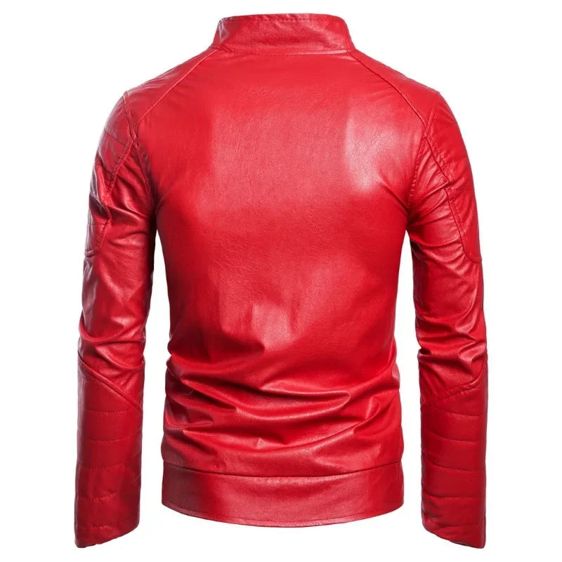 Men's Stand-up Punk Collar Slim Leather Jacket Men Autumn Zipper Decorative Biker Pu Coat